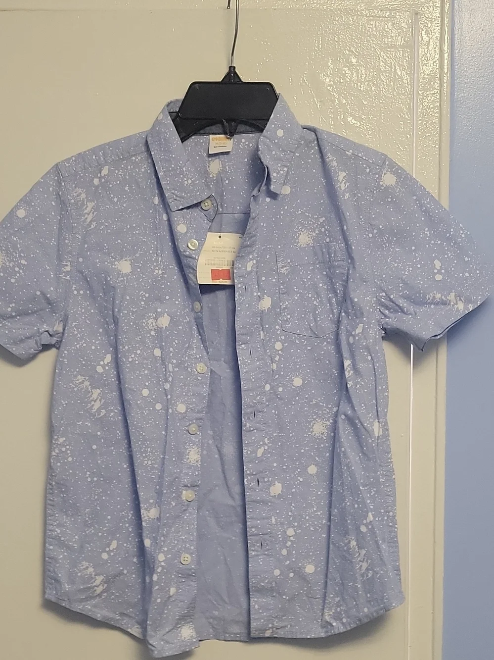 Gymboree Light Blue Short Sleeve Button-Down with White Splatter